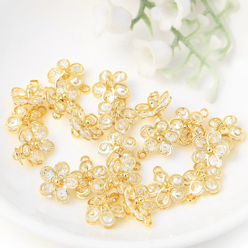 

4PCS 15x12MM 24K Champagne Gold Color Plated Brass with Zircon flower Charms Pendants High Quality Diy Jewelry Accessories