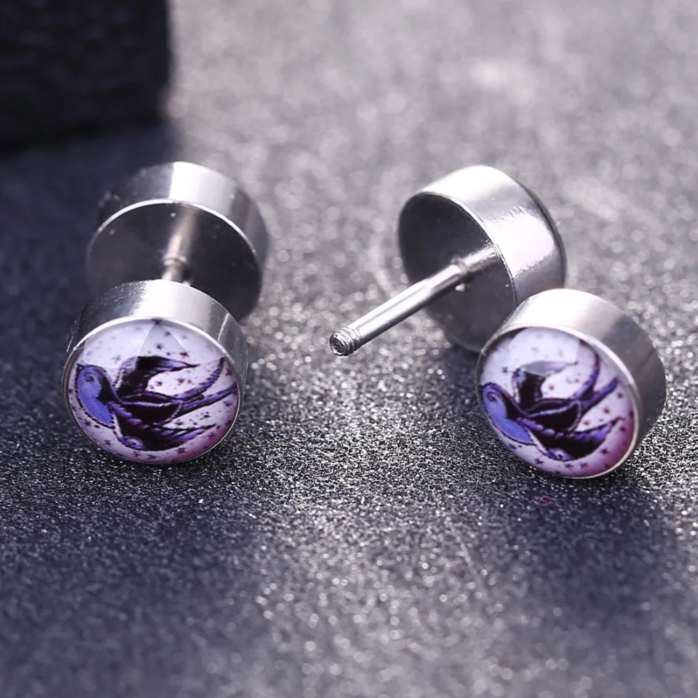 2pcs Lot Swallow Logo Ear Piercing Round Stud Stainless 2pcs Lot Swallow Logo Ear Piercing Round Stud Stainless Steel Fake Plug Hypoallergenic Jewelry For Men Women Es024 In Earrings From