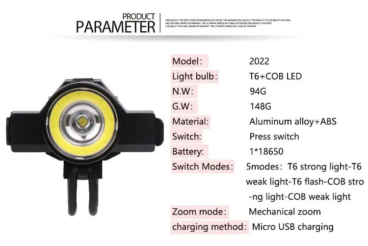 Adeeing T6+ COB USB Перезаряжаемый светодиодный светильник-вспышка, головной светильник для велосипеда с механическим зумом, передний светильник, Аксессуары для велосипеда