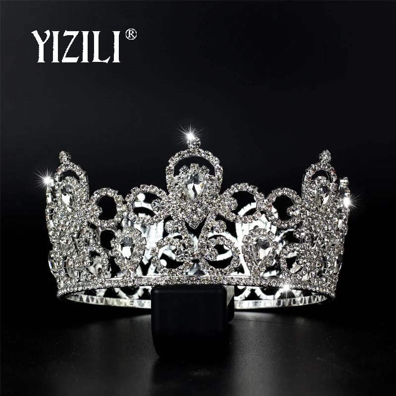 

YIZILI Princess Silver Crystal Bride Tiara Crown big Queen Women Wedding Pageant Prom Rhinestone Tiara Hair Accessories C079