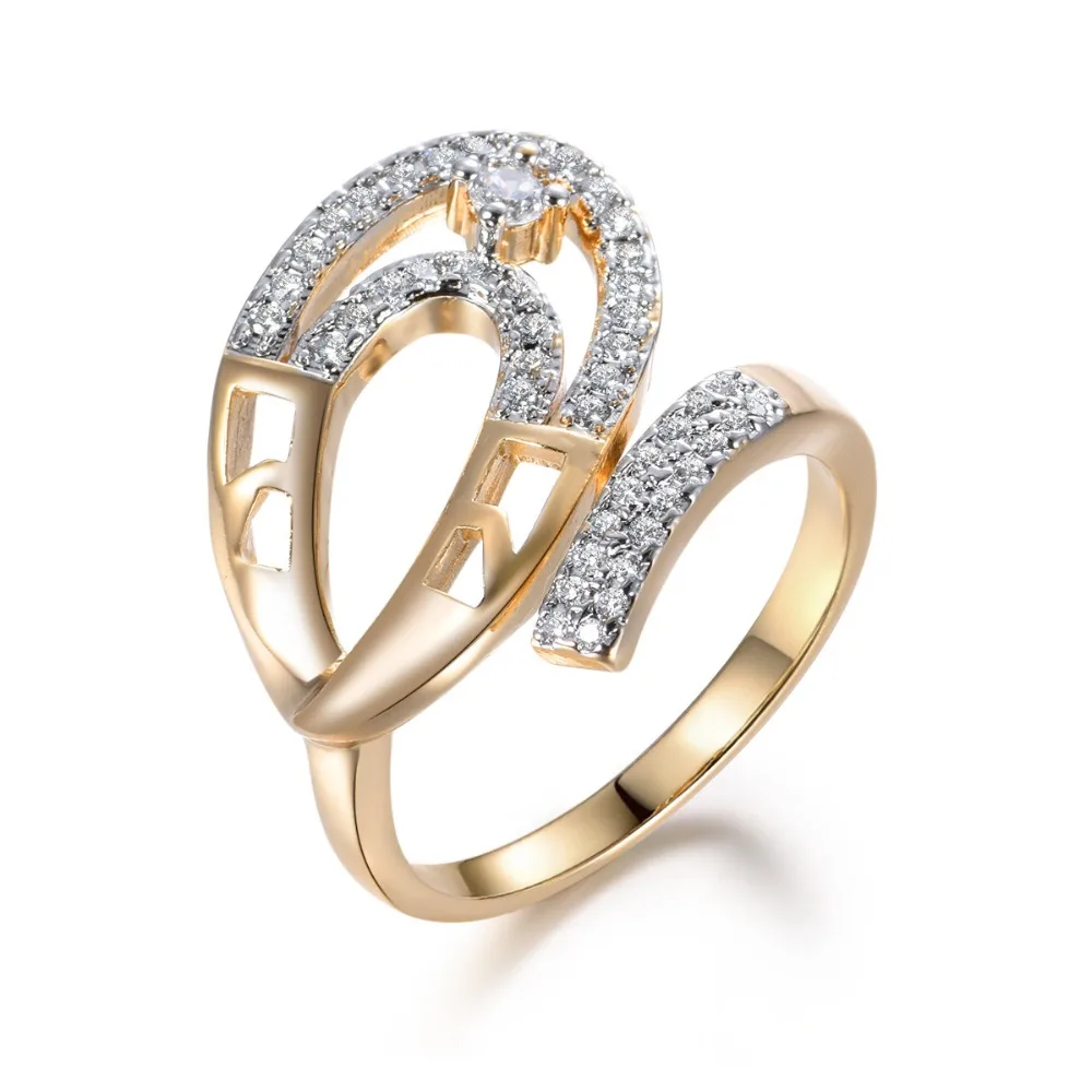 BUDONG геометрическое Новое поступление кольца классические Кристальные Открытые Кольца для женщин золотого цвета Свадебные украшения подарки XUR682