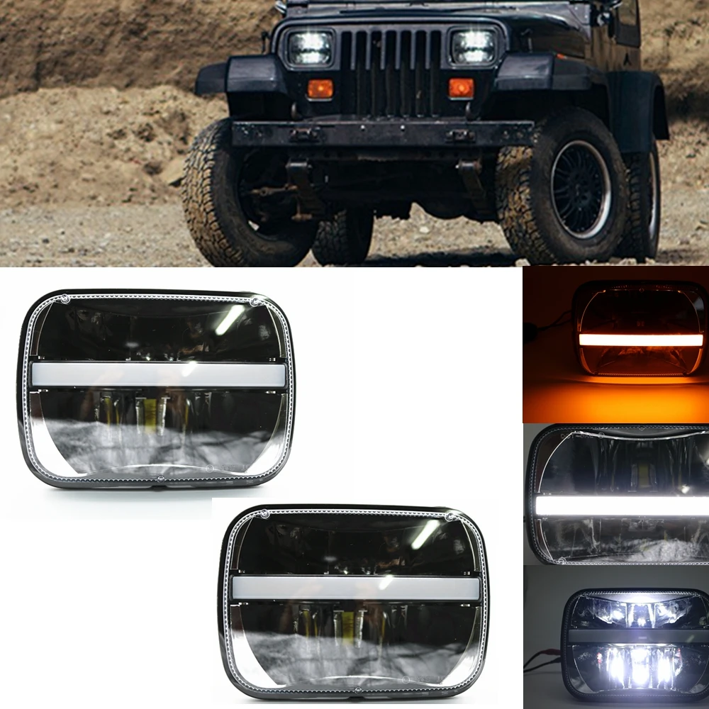 For Jeep Cherokee XJ 1984 to 2001 lamps 5x7  INCH led truck front headlight 6x7Inch square LED headlamp daymaker for jeep RXJ.B.jRpFg