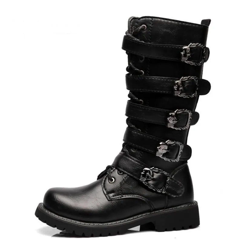 

Winter Men Motorcycle Boots 2019 Fashion Mid Calf Punk Rock Punk Shoes Mens PU Leather Black High top Casual Boot Man-in Motorcy