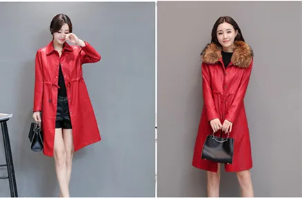 Women Winter Leather Jacket Long Parka Fur Collar Plus Size 5XL Winter Leather Coat Women Adjustable Waist Long Leather Jackets AS08 (2)