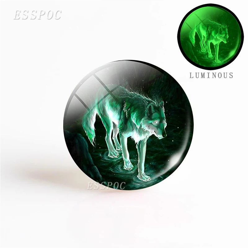 5PCS/SET 25mm Luminous Glass Cabochon Jewelry Aggressive Wolf Pattern Round Making Glowing In The Dark DIY Gift - Color: AS SHOW