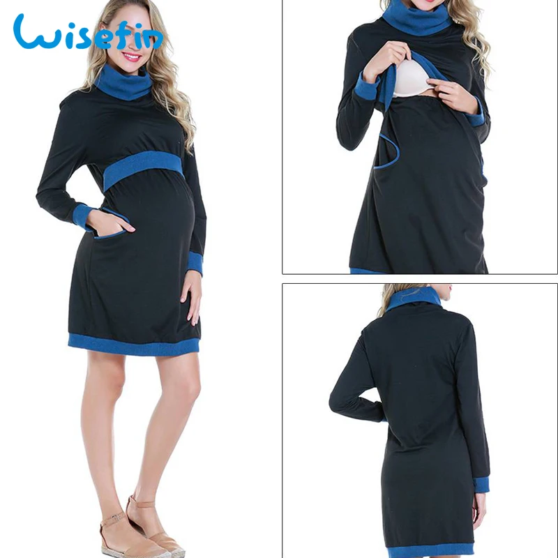 

Wisefin Pregnancy Dress Long Sleeve Sweatshirt Dress Maternity Dresses Nursing Dress Breastfeeding robe Winter Pregnancy Clothes