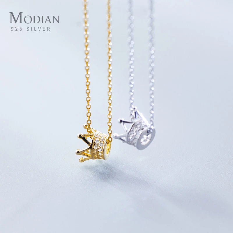 

Modian Fashion Simple Sparkling Clear CZ Crown Chain Pendant Necklaces For Women 925 Sterling Silver Luxury Statement Jewelry