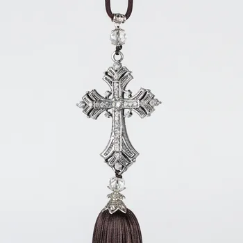 

Crystal Diamond Metal Cross Jesus Christian Car Rear View Mirror Car Pendant Hanging Car Accessories Auto Decoration