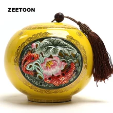 Расписанный вручную полый резной чай с лотосом caddes керамический чайный набор чай горшок пуэр контейнеры для чая золотая печать хранения бутылки баночки контейнер коробка