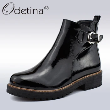 

Odetina New Fashion Women Buckle Strap Ankle Boots Side Zip Round Toe Platform Booties Chunky Low Heel Casual Shoes Big Size 43