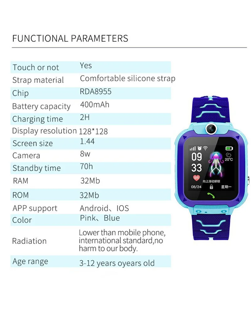 New Q12 Smart Watch Waterproof GPS Finder Locator Anti Lost SmartWatches Children Baby Watch Phone For IOS Android Kids Toy Gift