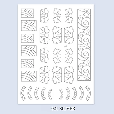 3D Nail Art Sticker Gold Silver Circle Nail Stickers Hollow Geometry Line Adhesive Slider Sticker Star Moon Decals Z0158 - Цвет: 21silver