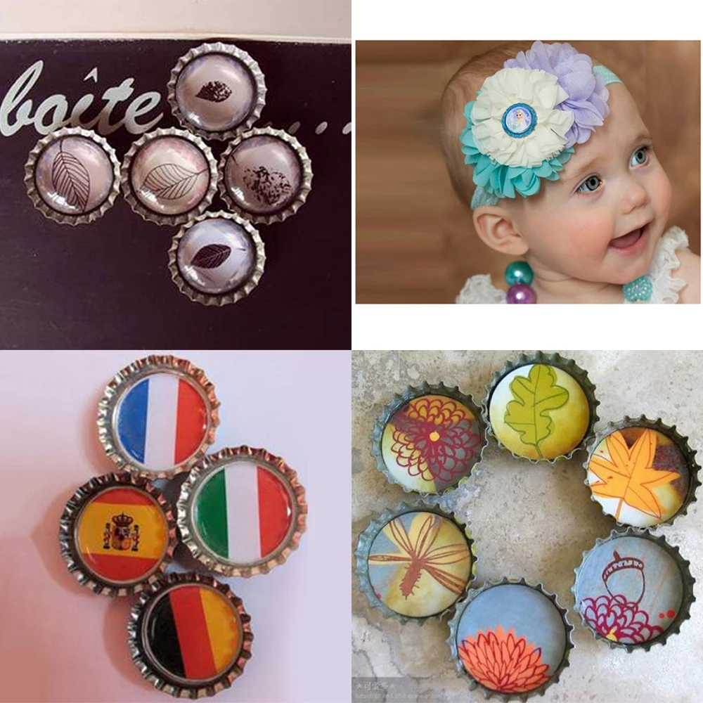 100PCS/lot Colorful Colors Round Bottle Caps Craft gift Bottle Stickers for Hair Bows Pendants