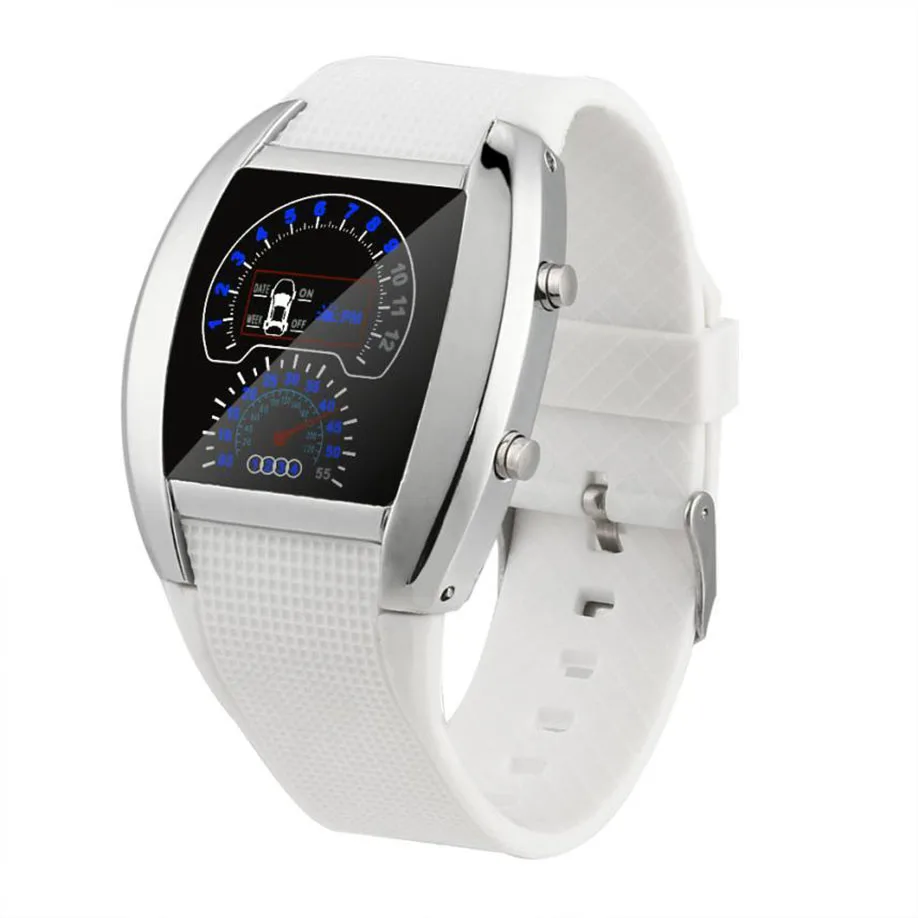 Модный авиационный турбо-циферблат светодиодный флэш-часы подарок для мужчин s Леди спортивный автомобиль метр мужские часы спортивные модные повседневные часы relogio - Цвет: White