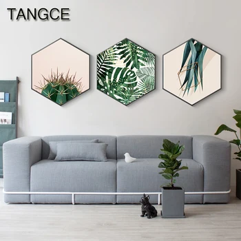 

Nordic Green Plant Pineapple Canvas Painting Fashion Hexagon Poster and Print Cactus Wall Picture for Living Room Wall Art Decor
