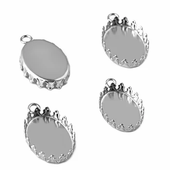 

Surgical Stainless Steel Oval Crown Pendant Bezel tray Base 13x18mm 18x25mm Glass Cameo Cabochons Findings DIY Jewelry Making