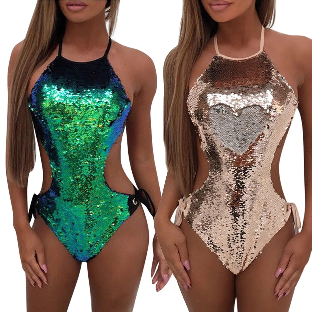 

2019 Women&maternity Sequins Bandage Jumpsuit Push-Up Padded Bra Bikini One Piece Swimwear S/M/L/XL #20z