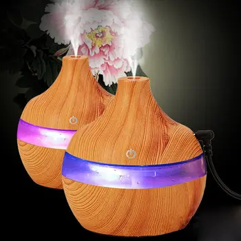 

300ml Humidifier Aroma Essential Oil Diffuser Ultrasonic Wood Grain Air Humidifier USB Mini Mist Maker 7 LED Light Car Home