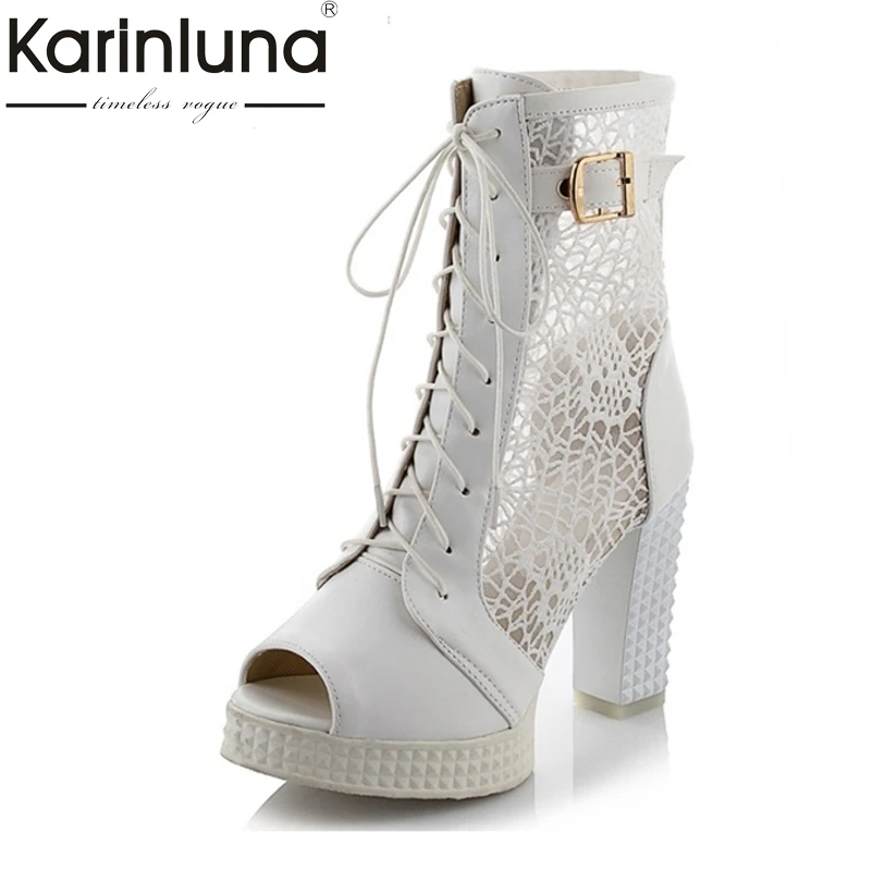 

KARINLUNA Big Size 34-43 Square High Heels Women Party Shoes Lace Upper Leisure Woman Summer Boots Peep Toe Platform