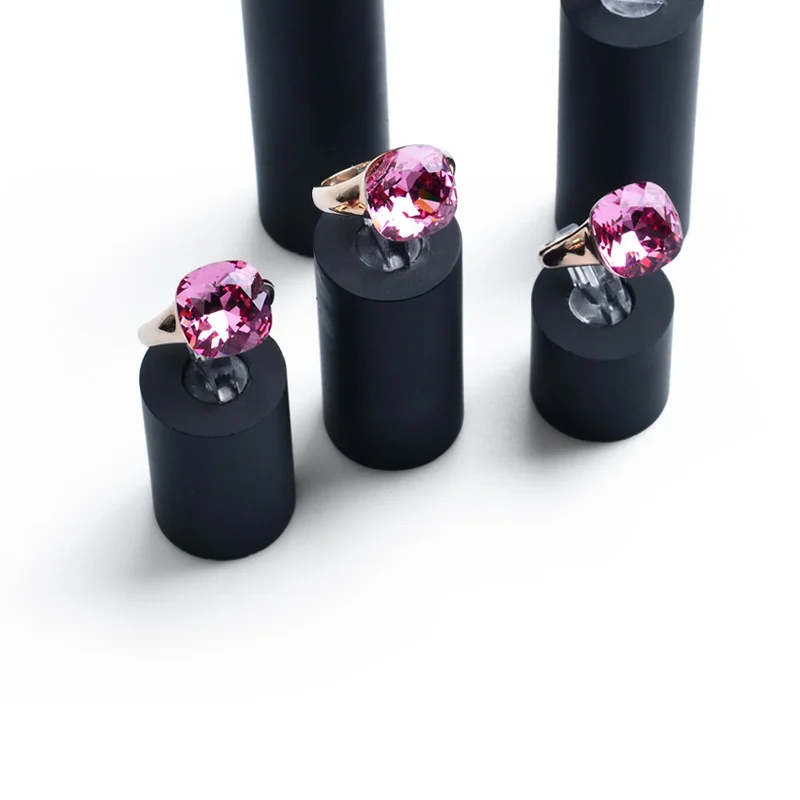 FANXI Vogue Ring Display Holder Black Matte Acrylic Jewelry Display Set with 7 pcs Ring Expositor Jewelry Organizer Showcase