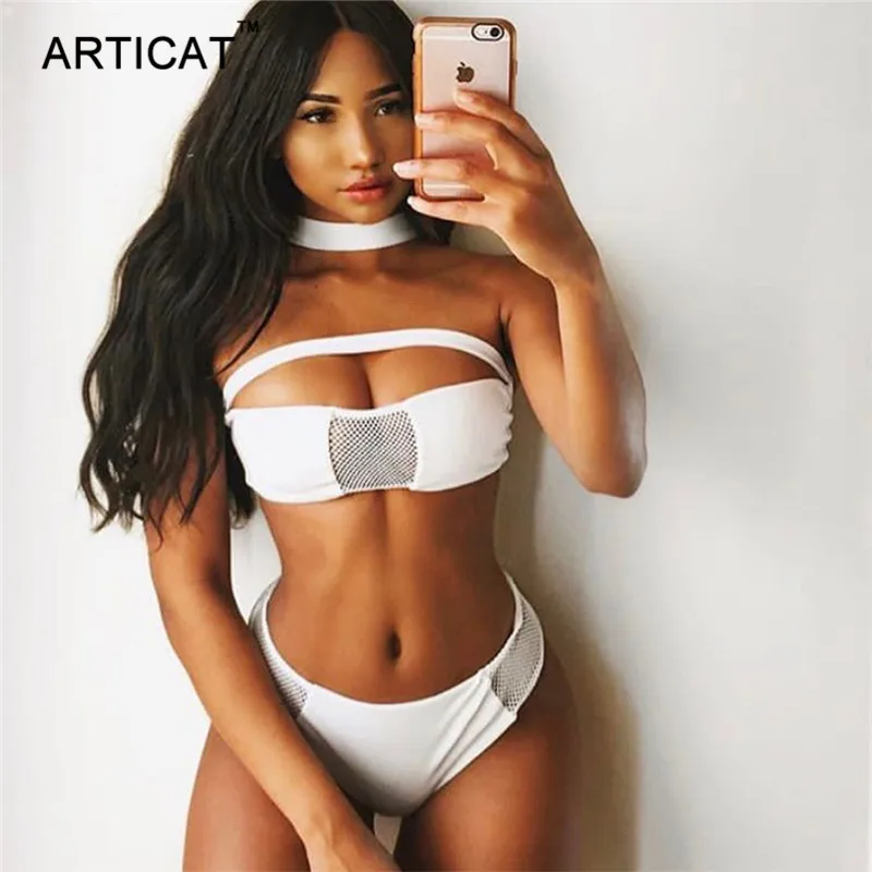 Articat Mesh Choker лоскутное сексуальное боди Для женщин из двух частей набор Bodycon комбинезон Летний пляж купальник комбинезон Комбинезоны