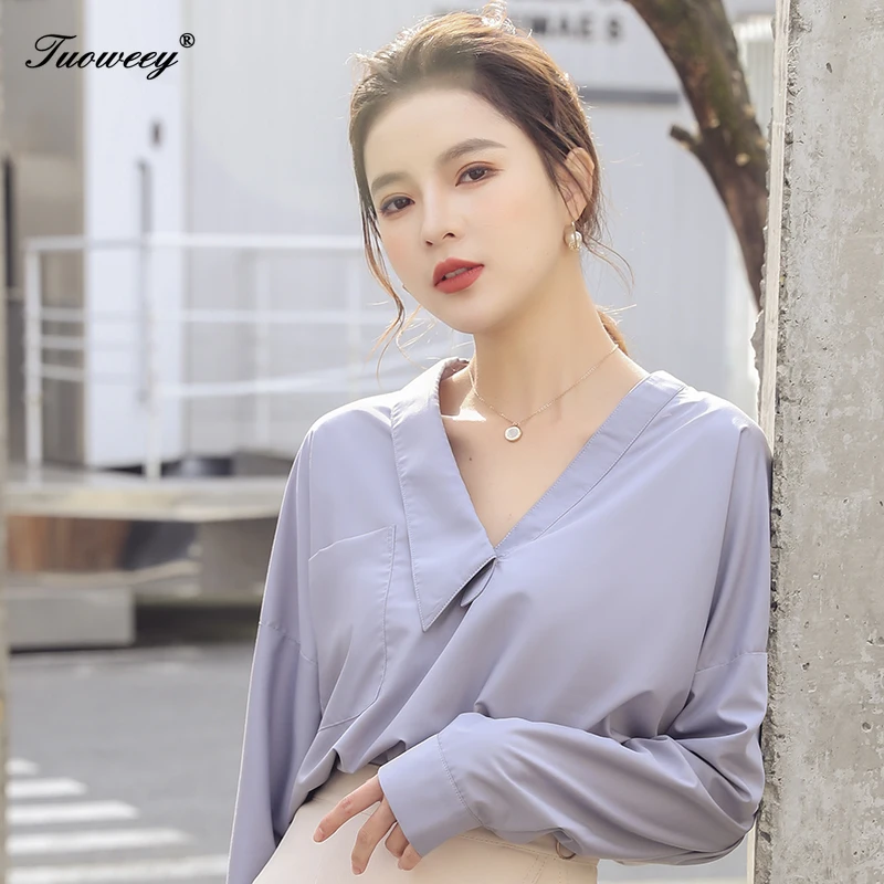 Women Blouse Summer Chiffon Shirts For Women V-Neck Body Blouses office eletang Blue Blouses Female Fashion Korean Clothing Tops