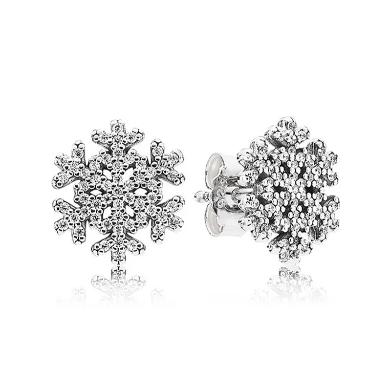 

Authentic 925 Sterling Silver Earring Snowflake with Clear Cubic Zirconia Studs Earrings For Women Wedding Gift Fine Jewelry