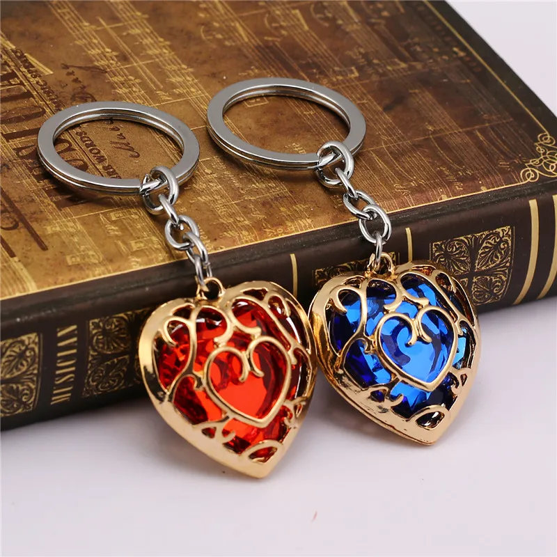 Juego H & F La leyenda de Zelda Llavero esmalte Corazón Azul Rojo Metal colgante llavero anillo sostenedor hombres recuerdo llaveros Chaveiro