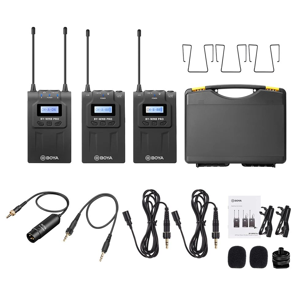 BOYA by-WM8 Pro-K2 UHF Dual-Channel Wireless Microphone System Receiver+Transmitter A+Transmitter B with LCD Display Screen Compatible with Canon Nikon DSLR Camera Camcorder with Cleaning Cloth