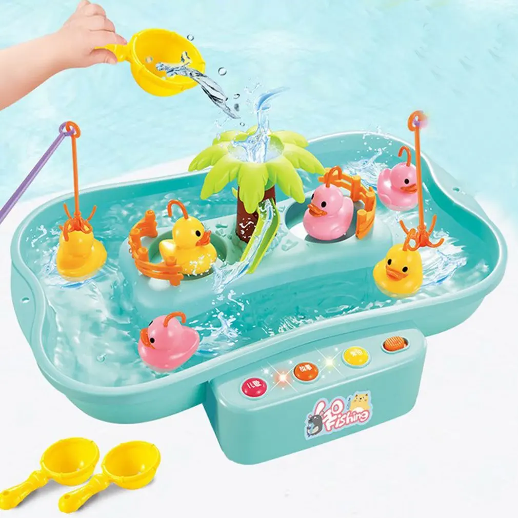 

Electric Rotating Plastic Magnetic Fishing Toys Set with Music and Light Baby Bath Toy Fishing Game Kids Indoor Outdoor Fun Baby