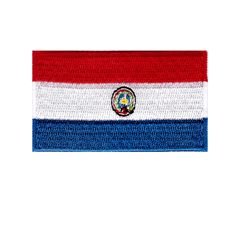 

Paraguay national flag Badge Patches Iron On Or Sew Fabric Sticker For Clothes Badge Embroidered Appliques DIY free shipping