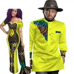 Комплект из 2 предметов, африканская одежда с принтом Дашики для влюбленных, мужская рубашка, топ, женское платье, вечерние, свадебные, WYQ74