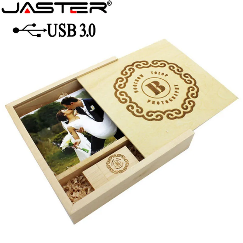 JASTER USB 3,0 фотография деревянный фотоальбом usb+ Подарочная коробка usb флеш-накопитель Флешка 8 ГБ 16 ГБ 32 ГБ 64 Гб свадебный подарочный логотип