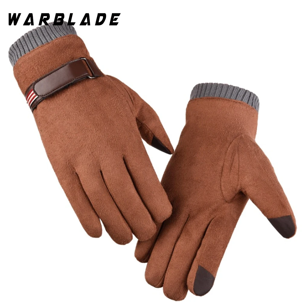 New Fashion 2018 winter gloves men Faux suede Leather Full finger Anti Slip Warm Gloves Winter