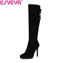ESVEVA/ г. женские ботинки модные сапоги с острым носком сапоги до колена на молнии теплые зимние короткие плюшевые зимние сапоги размер 34-39