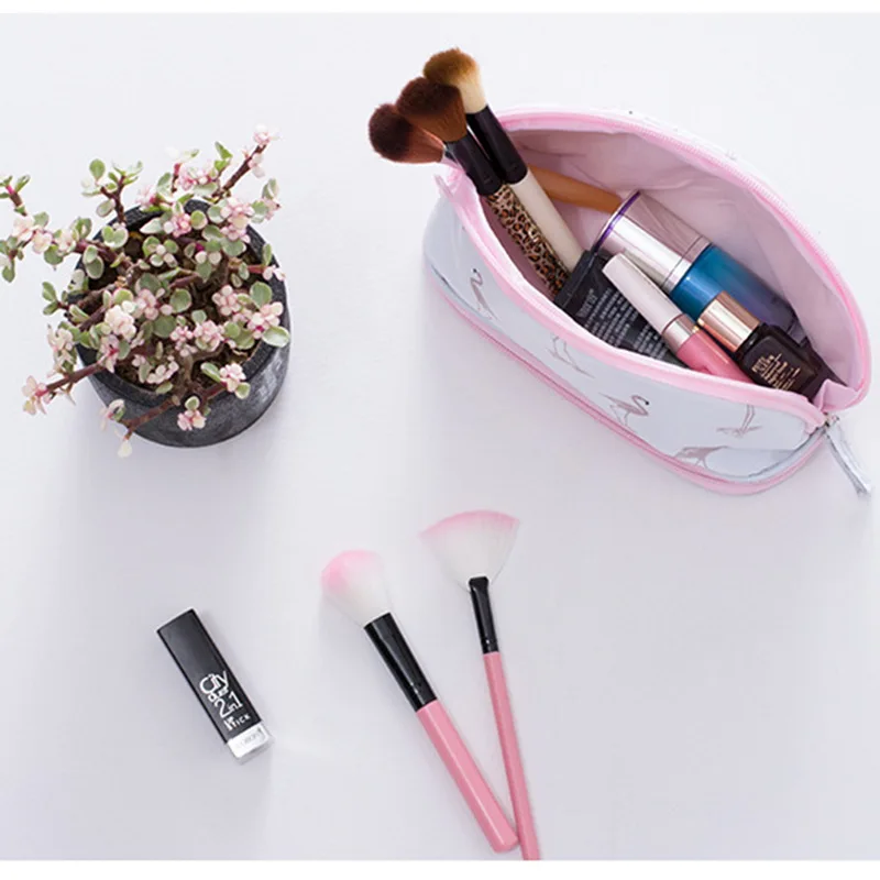 Laamei, портативная косметичка с фламинго, двойной слой, дорожный мешочек для косметики, сумки, круговая женская косметичка, органайзер для кистей