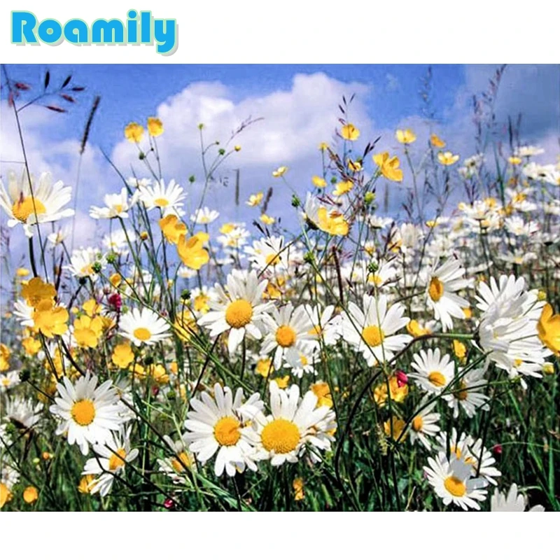 

5D Diy Diamond Painting Full Drill Resin,Sunflowers Under The Sky,Embroidered with Rhinestones,Square Drill Diamant Painting