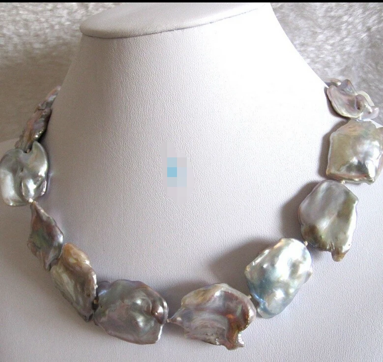 

HOT 001767 15-30mm Natural Gray AA+ Keshi Freshwater Pearl Necklace