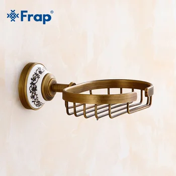 

FRAP Ceramic Soap Tray Brass Soap Holder soap Drainer Bathroom Accessories Copper Stripe Soap Basket Bath Hardware Set Y18027