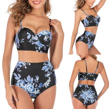 

Swimwear Women Two Piece Plus Size High Waisted Two Pieces Bathing Suits Top Ruffled With High Waisted Bottom Bikini Set 2020