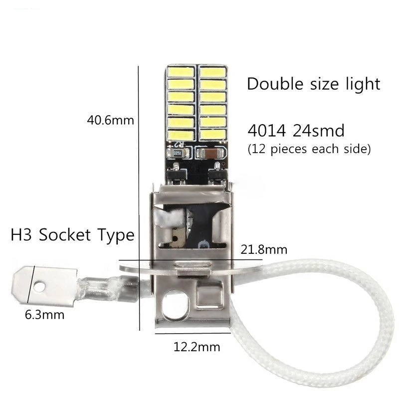 2x12 V H3 белый 6500K 24 SMD 4014 светодиодный фонарь высокой мощности DRL противотуманная