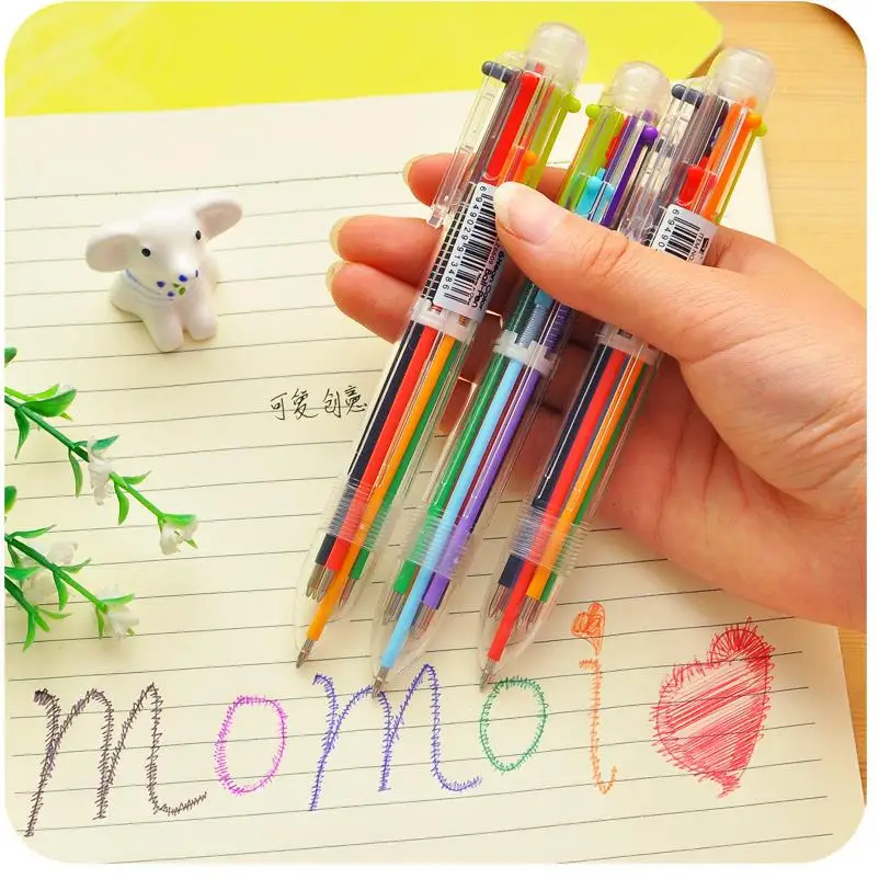 

6-color/pen New Cute Cartoon Colorful Ballpoint Pen Set Kawaii Korean Stationery Creative Gift School Supplies 03634