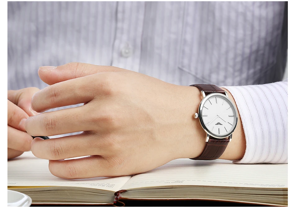 Мужские часы GUANQIN от роскошного бренда, простой дизайн, мужские Ультра тонкие кварцевые часы, модные повседневные мужские наручные часы с кожаным ремешком