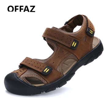 

QFFAZ flat sandals mens Fashion Summer Leisure Beach Men Shoes Leather Sandals The Big Yards Men Sandals Size 38-48