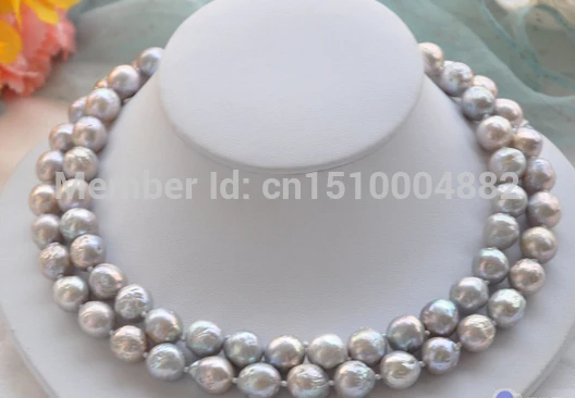

FREE SHIPPING>>>@ NEW HOT846 2row 12mm gray almost round Edison PEARL NECKLACE mabe clasp