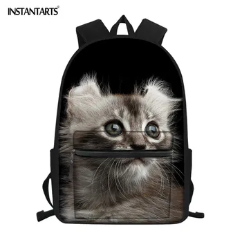

INSTANTARTS Cute American Curl Kitten Black Print School Bag Students Casual Bookbags Shoulder Backpack Satchel Rucksack Mochila
