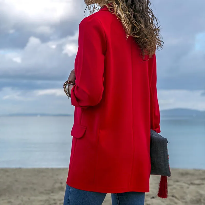Casual Long open front ladies jackets and blazers Autumn Office laday basic long sleeve elegant business womens blazer coat 2019