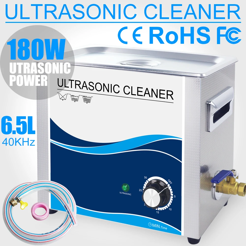 180W Ultrasonic Cleaning Machine 6.5L Stainless Steel Bath Larger Capability Ultrasound Washer