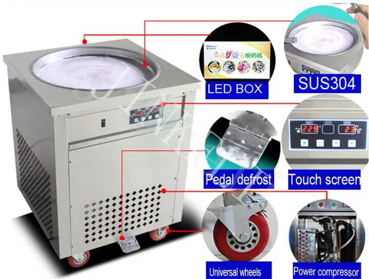 Воздуха для тайландского жареного мороженого машина 1800 Вт круглый квадратный одной формы для жарки мороженого сделать ролл мороженое/жареный йогурт