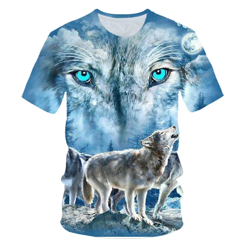 meninas, camiseta adorável infantil, Lobo, Fogo Azul,